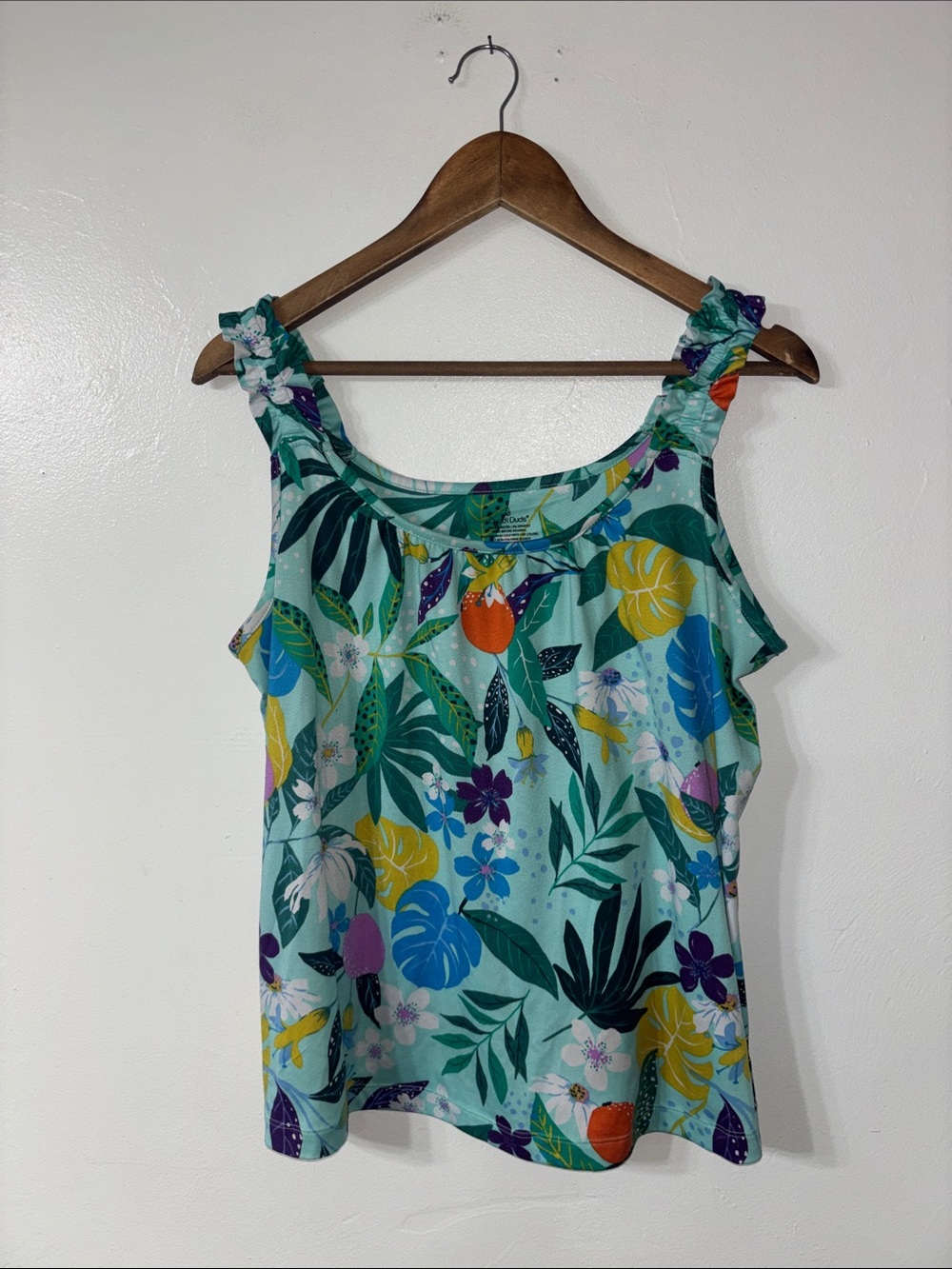 Cuddl Duds PJ Green Blue Floral Ruffle Strap Tank and Shorts Size Medium